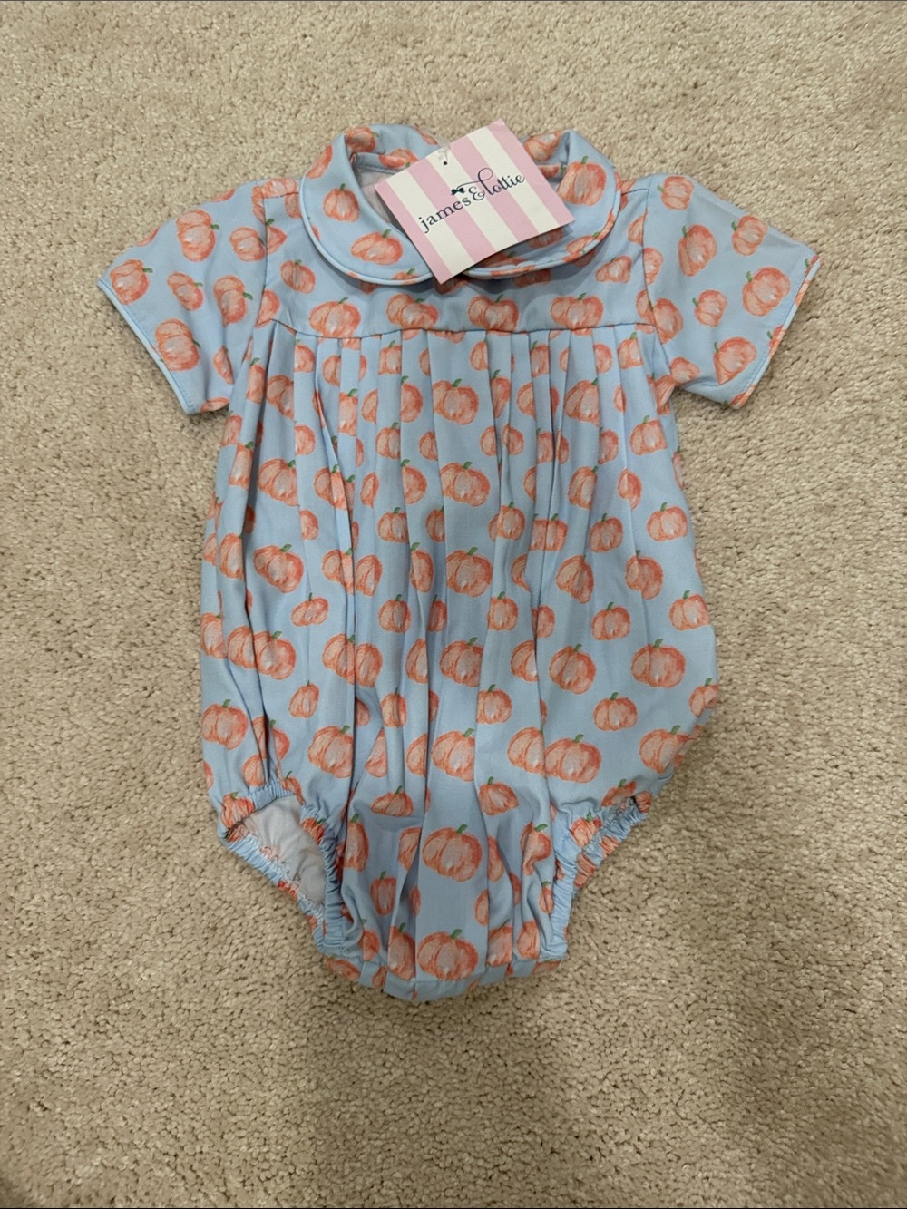 James & Lottie Blue Pumpkin-Print Baby One-Piece